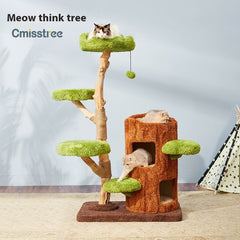 Solid Wood Cat Climbing Tree with Nest