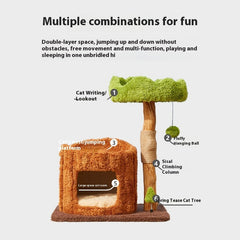 Solid Wood Cat Climbing Tree with Nest